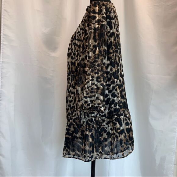 Laura Petites Leopard animal print chiffon sheer transparent beaded blouse Sz XL - Picture 5 of 13